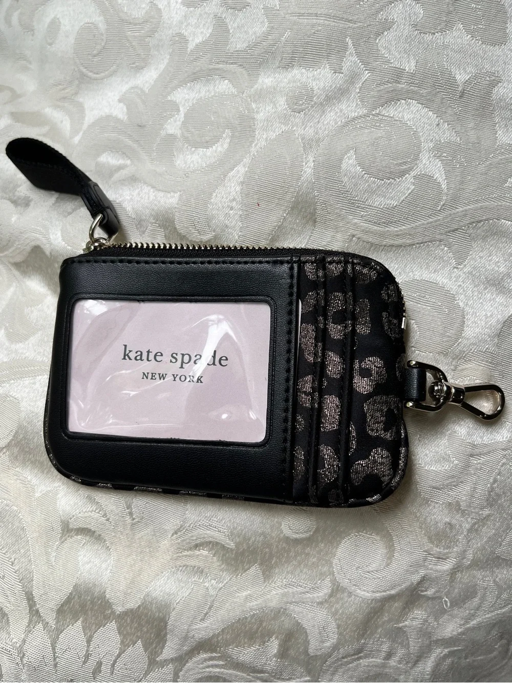 kate spade Chelsea black the little grap lanyard Leopard print card holder